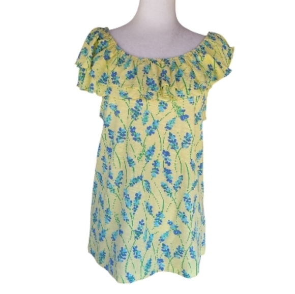 Lilly Pulitzer Wynne Ruffle Top In Starfruit Happy Grass Print Cotton Size XL - Picture 2 of 9